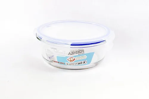 Vista 2 de B4002-1 Uniware Recipiente de vidrio resistente al calor de alta calidad con tapa de cierre a presión (redondo) (22 onzas)