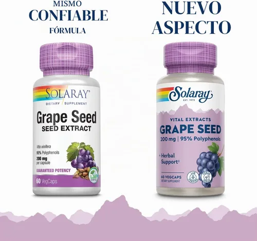 Vista 3 de SOLARAY Extracto de semilla de uva 200 mg más complejo bioflavonoide Apoyo cardiovascular saludable y de vasos sanguíneos 60 VegCaps