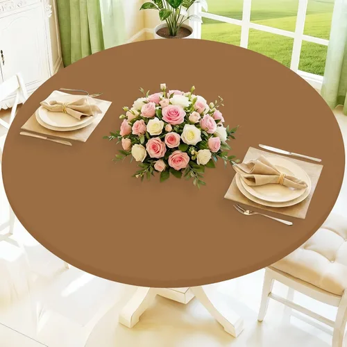Vista 43 de Moosfor Mantel redondo de elastano, elástico ajustable impermeable para mesas de 18 a 24 pulgadas, mantel de picnic elástico lavable para Azul