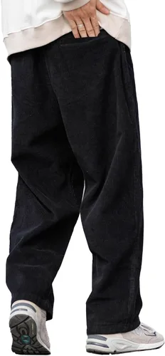 Vista 2 de Aelfric Eden Pantalones de pana vintage para hombre, pantalones largos y sólidos con cintura elástica, pantalones casuales de hip hop, pantalones