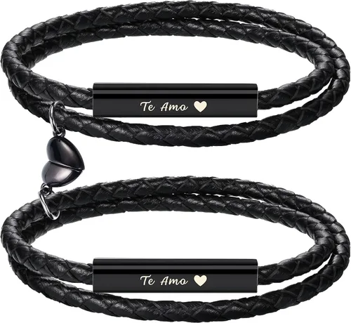 Vista 10 de Pulseras para parejas para mujeres, regalos para hombres, aniversario de boda, regalos de nacimiento para novio, novia, pulsera a juego, 2 piezas