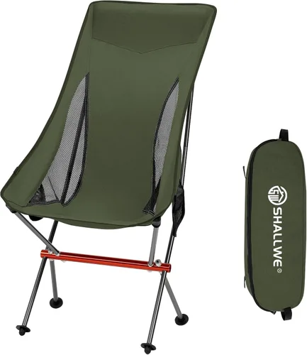 Vista 10 de SHALLWE Camping Chairs, All Aluminum Frame Portable Folding Camp Chair for Adults, Heavy Duty High Back Collapsible with Built-in Pillow, Side