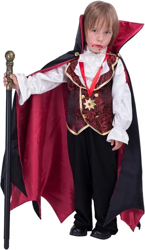 Vista 4 de Disfraz gótico de vampiro conjunto de lujo para niños recuerdos de fiesta de Halloween para disfraces juegos de rol y cosplay talla XL