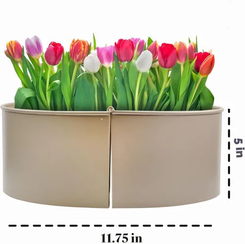 Vista 6 de AuldHome Design Maceta de Sombrilla para Mesa de Patio (Beige/Greige), con Agujero para Sombrilla, Macetas de Medio Círculo de Esmalte Gris beige
