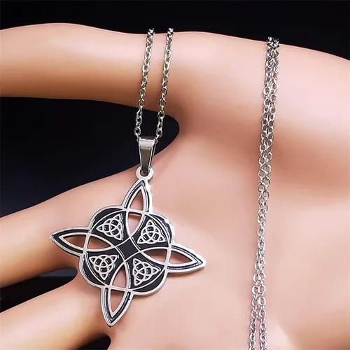 Vista 4 de Witchcraft Witch's Knot Necklace for Women Men Stainless Steel Triquetra Ancient Amulet Necklaces Jewelry Gifts Nudo De Bruja
