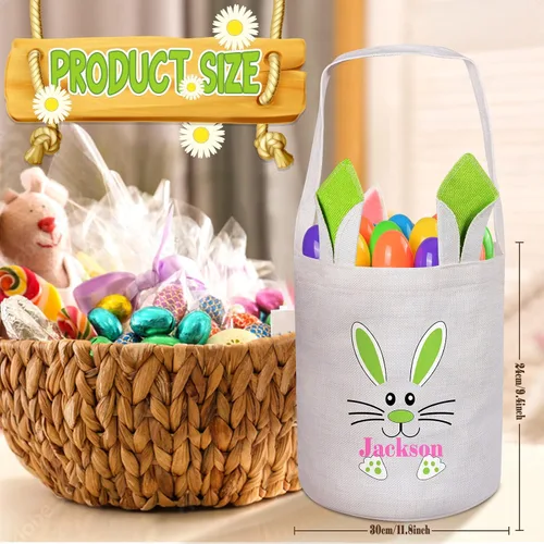 Vista 2 de Canasta de Pascua para niños, cesta de caza de huevos de Pascua, cesta de conejo de Pascua, regalos de Pascua, cesta de huevos de Pascua, cesta