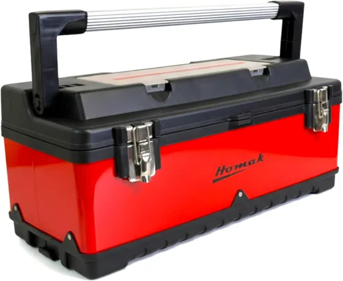 Vista 11 de Homak Caja de herramientas de mano de metal y plástico con mango de aluminio, rojo, 20 pulgadas