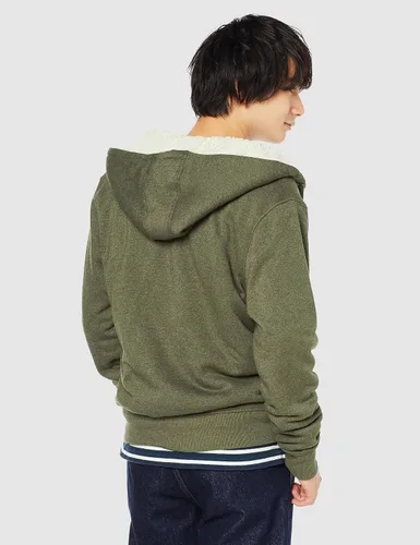 Vista 4 de Tienda Essentials - Sudadera de vellón con capucha, con forro de sherpa y cierre completo de cremallera para hombre