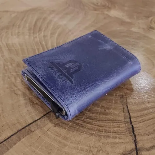 Vista 3 de wrop Cartera para hombre con tarjetero Bolsillo delantero y trasero Cartera minimalista Genunie Leaather para hombre, Azul, Cartera minimalista