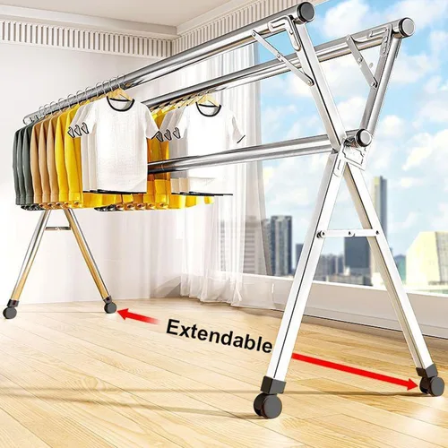 Vista 3 de Foldable 94In Indoor Clothes Drying Rack - Retractable Stainless Steel Laundry Dryer, Space-Saving Multi-Function Rack for Apartment, Home & Balcony