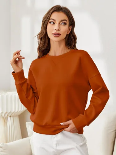 Vista 6 de Glamaker Sudadera básica corta para mujer, estilo básico Air Essentials, cuello redondo, manga larga, estilo casual, ajuste holgado, 2023