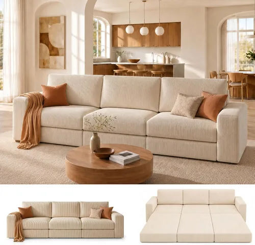 Vista 15 de Sofá seccional modular, 120.47" Sofá seccional moderno en forma de nube con chaise en L, cómodo sofá mullido de corduroy con asiento profundo, sofás