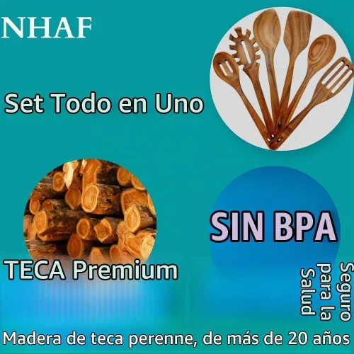 Vista 4 de Utensilios de madera para cocinar, cucharas saludables de teca premium, cucharas de madera para cocinar, cuchara de cocina de teca duradera