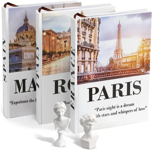 Vista 9 de SIMPLIFY ASTHETIC - Juego de 3 libros decorativos con cuentas de guirnalda dorada - Libros decorativos para mesa de café, decoración del hogar