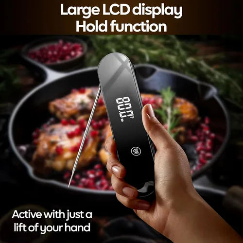 Vista 3 de Termómetro digital de carne de lectura instantánea para cocinar, termómetro de comida rápida de 0.5 segundos, pantalla retroiluminada giratoria