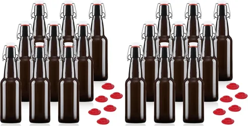 Vista 9 de YEBODA Botellas de vidrio con tapa oscilante ámbar de 16 onzas, tapas