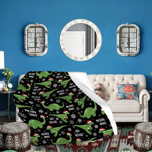 Vista 6 de Regalos de Mantas de Dinosaurio de Navidad Súper Suaves y Ligeras de Franela para Niños, Adultos, Adecuadas para Sofá, Cama, Campamento, Viajes