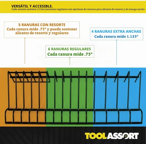 Vista 6 de Estante organizador de alicates para almacenamiento de cajas de herramientas, sostiene alicates de mango regular y ancho, se adapta a cajas