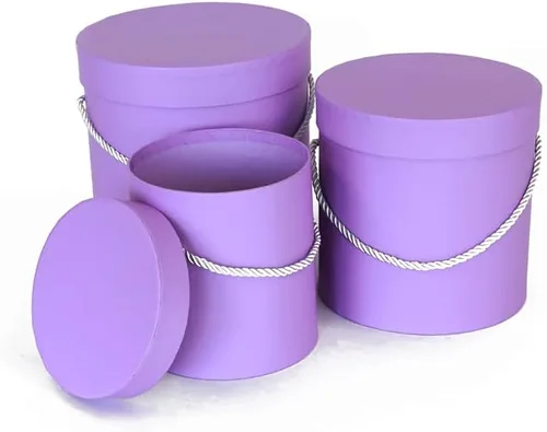 Vista 4 de UNIKPACKAGING Caja de flores redonda de alta calidad, cajas de regalo para arreglos florales y de regalo, juego de 3 piezas (lavanda)