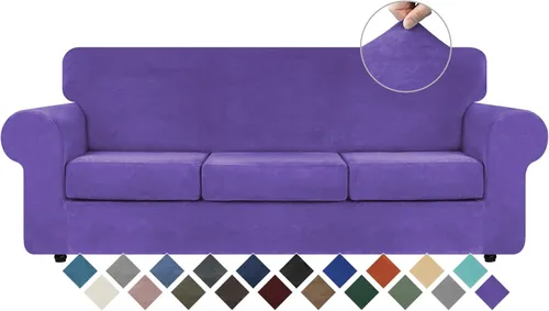 Vista 17 de WEERRW 4 Piezas Fundas de Terciopelo de Alta Elasticidad para Sofá de 3 Cojines Fundas de Sofá, Protector de Muebles Lavable con Parte Inferior