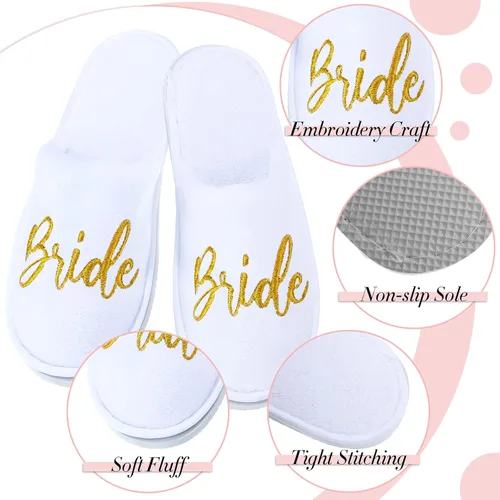 Vista 3 de Janmercy 2 pares de pantuflas de boda para novio, novia para boda, pantuflas personalizadas para ducha, regalos de fiesta de novia, blanco y negro