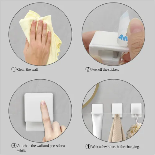 Vista 4 de 4 soportes para pasta de dientes, clip de limpiador facial, gancho de pared adhesivo para colgar limpiador, toalla, llavero, soporte de gancho