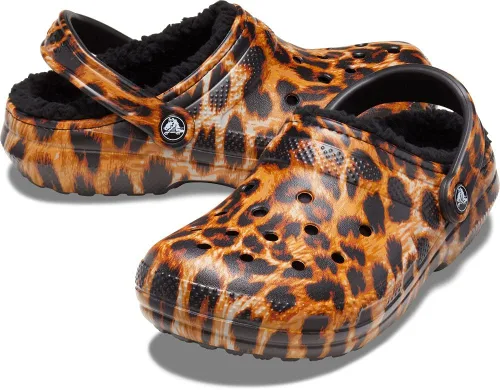 Vista 3 de Crocs Zueco clásico forrado con estampado animal para mujer Pantuflas mullidas