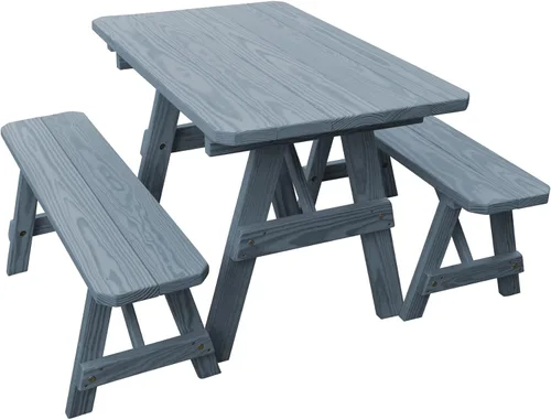 Vista 16 de Amish-Made - Mesa de picnic tradicional de pino tratado a presión de 44 pulgadas con bancos, manchas de cedro mancha de cedro