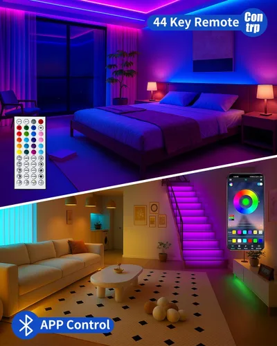 Vista 3 de Tiras de Luces LED Inteligentes de 50 Pies para Dormitorio, Control por Aplicación, Iluminación para Dormitorio, Decoración de Habitación