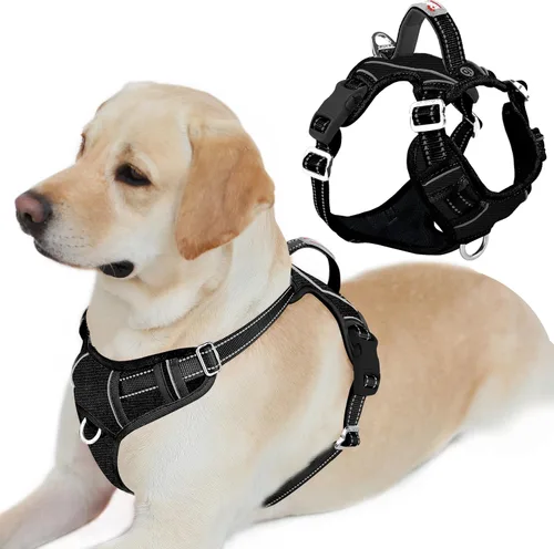 Vista 73 de BARKBAY Arnés Oxford sin tirones para perro con bolsillo para etiqueta de identificación, resistente, reflectante, fácil control para perros grandes