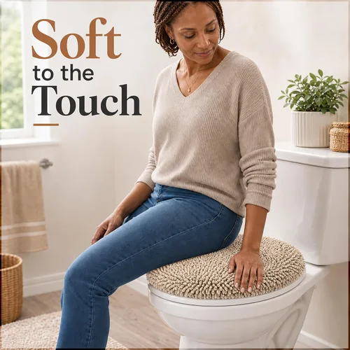 Vista 8 de Mayshine - Cubierta de microfibra tipo shaggy para la tapa del asiento del baño, estándar para baño Beige