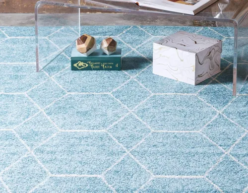 Vista 3 de Unique Loom Trellis Frieze Collection - Alfombra geométrica (2 x 3 pies 1 pulgada, azul claro/marfil)