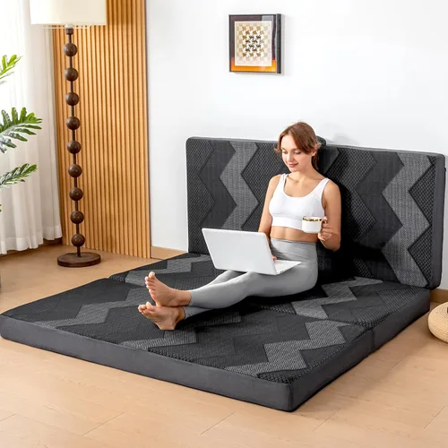 Vista 12 de INGEROOM Colchón plegable individual – Colchón triple de espuma viscoelástica de 4 pulgadas para campamento, con asa portátil, sofá cama plegable