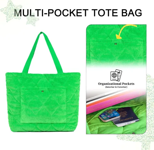 Vista 4 de mikahki Large Tote Bag for Women, Corduroy Tote Bags Women Travel Bags Handbags Shoulder Bag for Gym, Work, Travel