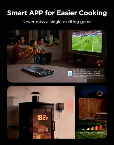 Vista 2 de Govee Termómetro de carne WiFi con 4 sondas, termómetro inalámbrico inteligente para carne con alerta de notificación de aplicación de rango