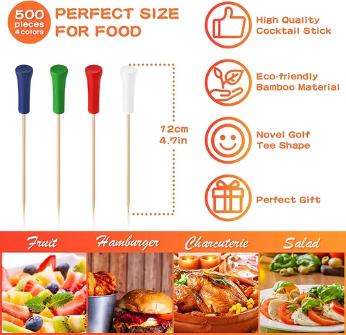 Vista 2 de 500 selecciones de camisetas de golf de 4.7 pulgadas para aperitivos, palillos de dientes de golf, decoración de golf, deportes de bambú, sándwiches