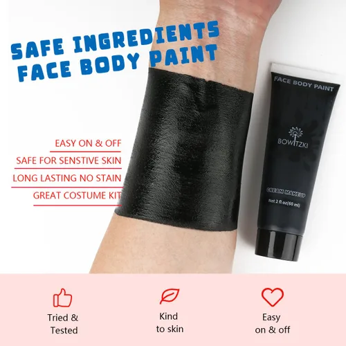 Vista 2 de Bowitzki Pintura facial y corporal de 2 onzas, maquillaje en crema, 2.0 fl oz, pintura facial a base de agua, efectos especiales para adultos, Negro