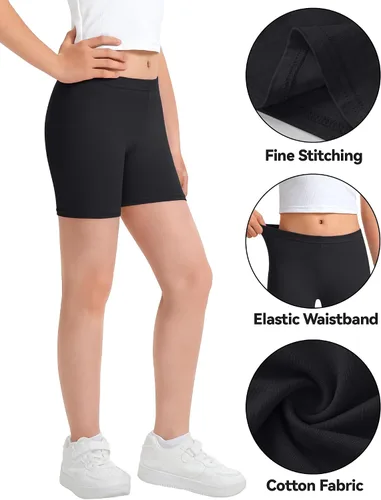 Vista 4 de KEREDA Pantalones cortos de ciclismo para niñas, de algodón, para bailar, para niños, paquete de 3