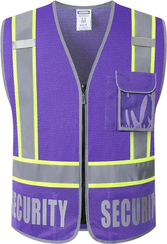 Vista 9 de Chaleco de Seguridad para Hombres y Mujeres Chaleco de Seguridad Reflectante con 5 Bolsillos y Cremallera Frontal Chaleco de Malla de Alta Negro
