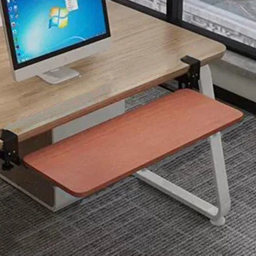 Vista 8 de Bandeja de madera para teclado para debajo del escritorio, soporte ergonómico para teclado, plataforma extraíble ajustable de 21 pulgadas, extensor