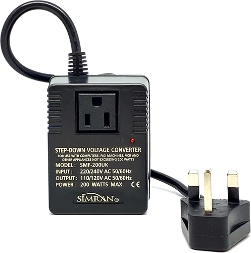 Vista 4 de Simran SMF-200 Deluxe 200 vatios, conversor de voltaje para viajes internacionales a países con 220 V.