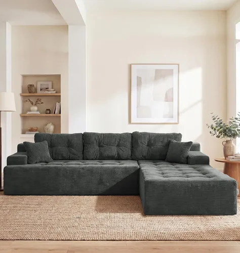 Vista 58 de Hobestluk - Sofá modular sin hueso, sofá seccional en forma de L 96" Right Facing Chaise Black,Memory Foam,Removable Cover,Non-slip Bottom,No