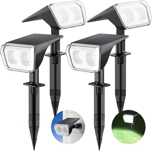 Vista 17 de Consciot Focos solares impermeables para exteriores, 24 LED del anochecer al amanecer, luces de pared ajustables 2 en 1, focos solares de paisaje
