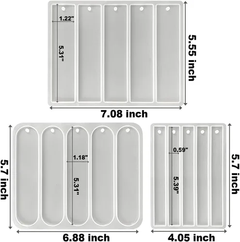 Vista 2 de RESINWORLD Juego de 3 marcadores brillantes de silicona, molde de resina para marcapáginas con borlas, molde rectangular pequeño y mediano