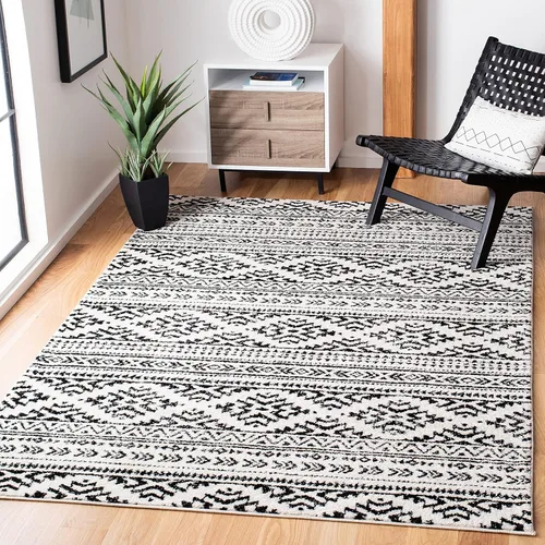 Vista 16 de SAFAVIEH Tapete decorativo de la colección Tulum de 2 x 3 pies, color negro y marfil, diseño tribal bohemio marroquí, no desprende pelo y es