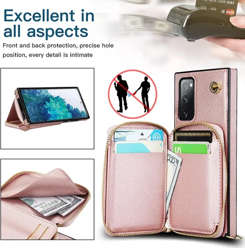 Vista 7 de Asuwish Funda de teléfono para Samsung Galaxy S20 FE 5G de 6.5 pulgadas con protector de pantalla y soporte para tarjetas con cremallera, soporte