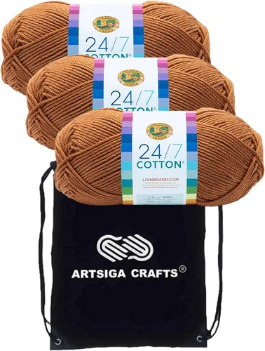 Vista 47 de Lion Brand 24/7 Algodón Blanco 761-100 (6-Carrillos - Mismo Lote de Tinta) Hila Gruesa Media #4 de Algodón para Crochet y Tejido con Bolsa