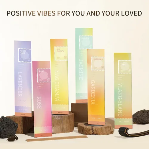 Vista 6 de Huacense - Varillas de incienso floral – Juego de regalo de 120 varillas de 6 aromas aromáticos – Nag Champa, lavanda, rosa, jazmín, ylang-ylang