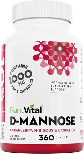 Vista 9 de Plantvital D Mannosa Cápsulas con Arándano - D-manosa 1000 mg por porción - Alta potencia para soporte de vejiga, riñón y tracto urinario - Polvo