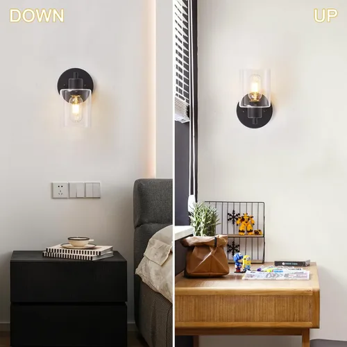 Vista 5 de Aplique de Pared, Luz de Tocador Negra, Moderna Lámpara de Baño con Pantalla de Vidrio Transparente y Prevención de Humedad y Óxido, Lámpara
